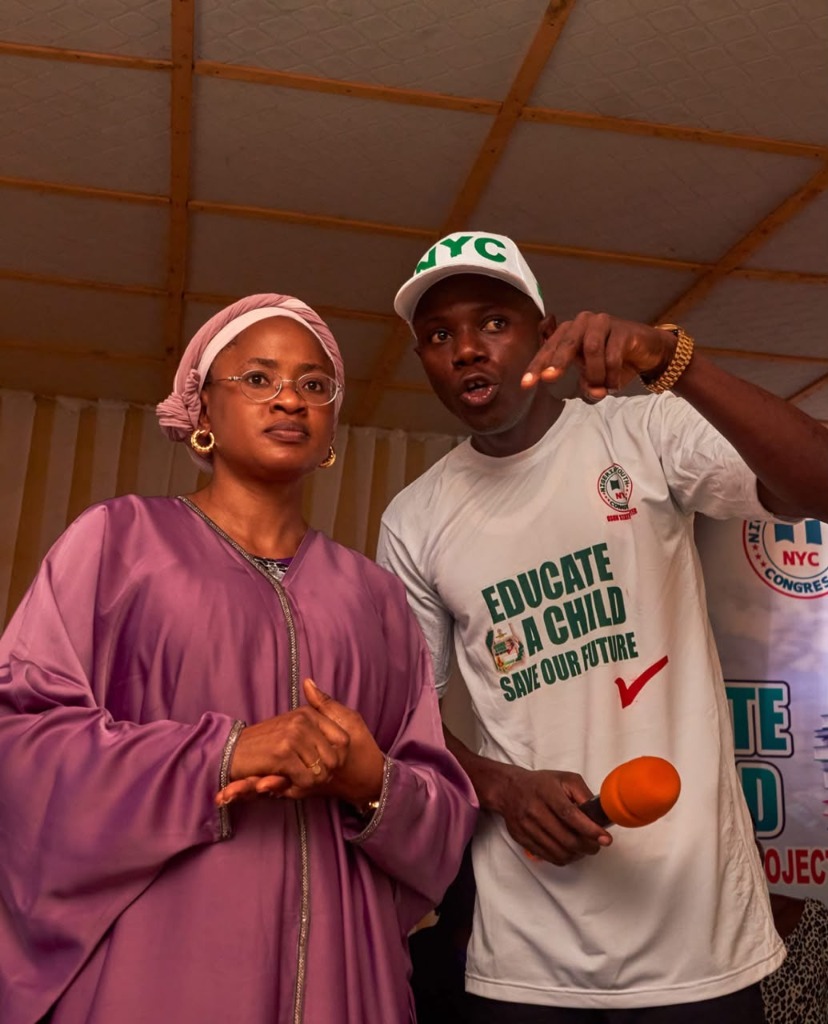 OmoAkin with Dr (Mrs) Alhaja Baliski AKINLEYE during the Educate a Child, Save Our Future book drive